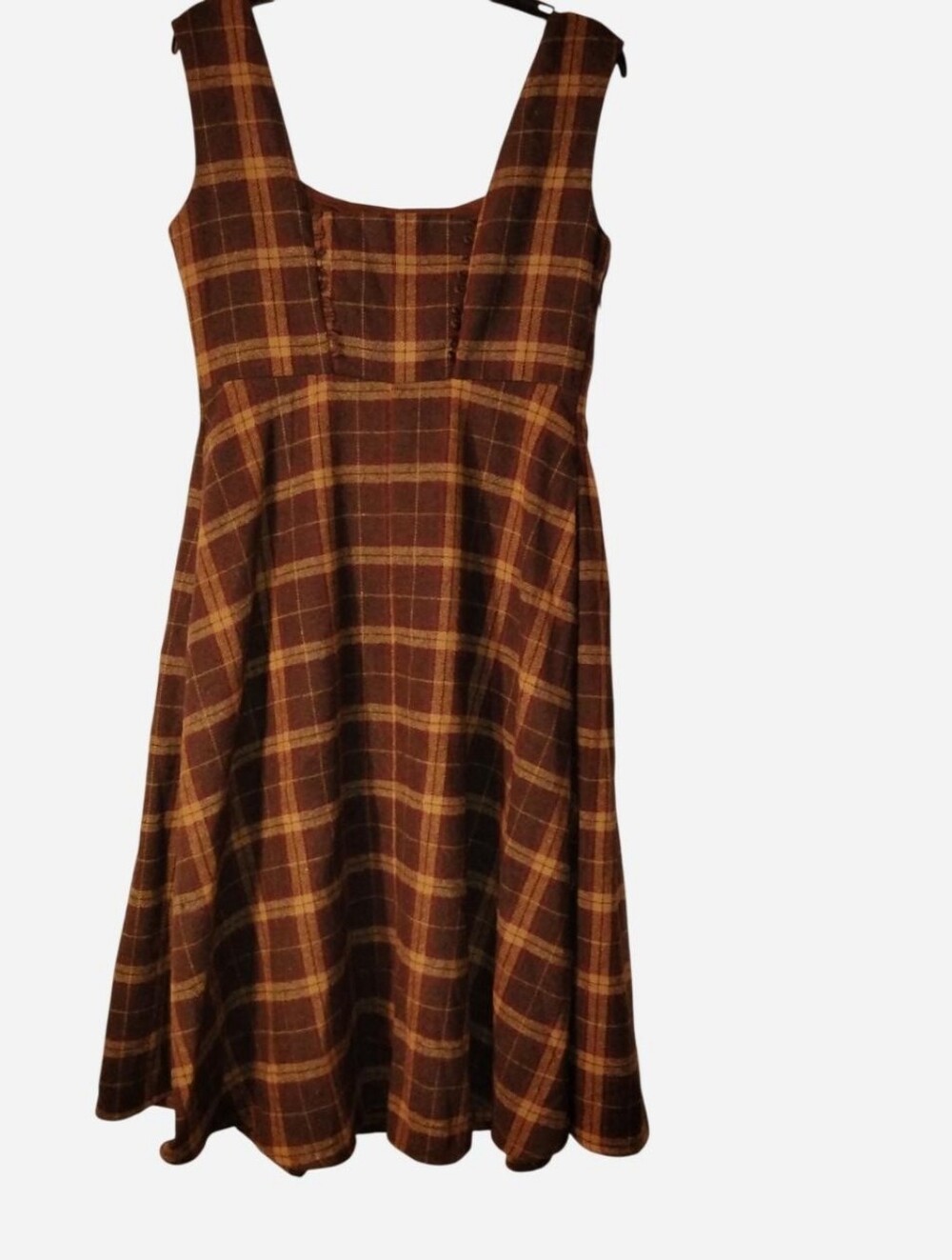 Brown Plaid Square Neck A-Line Dress - Size Medium